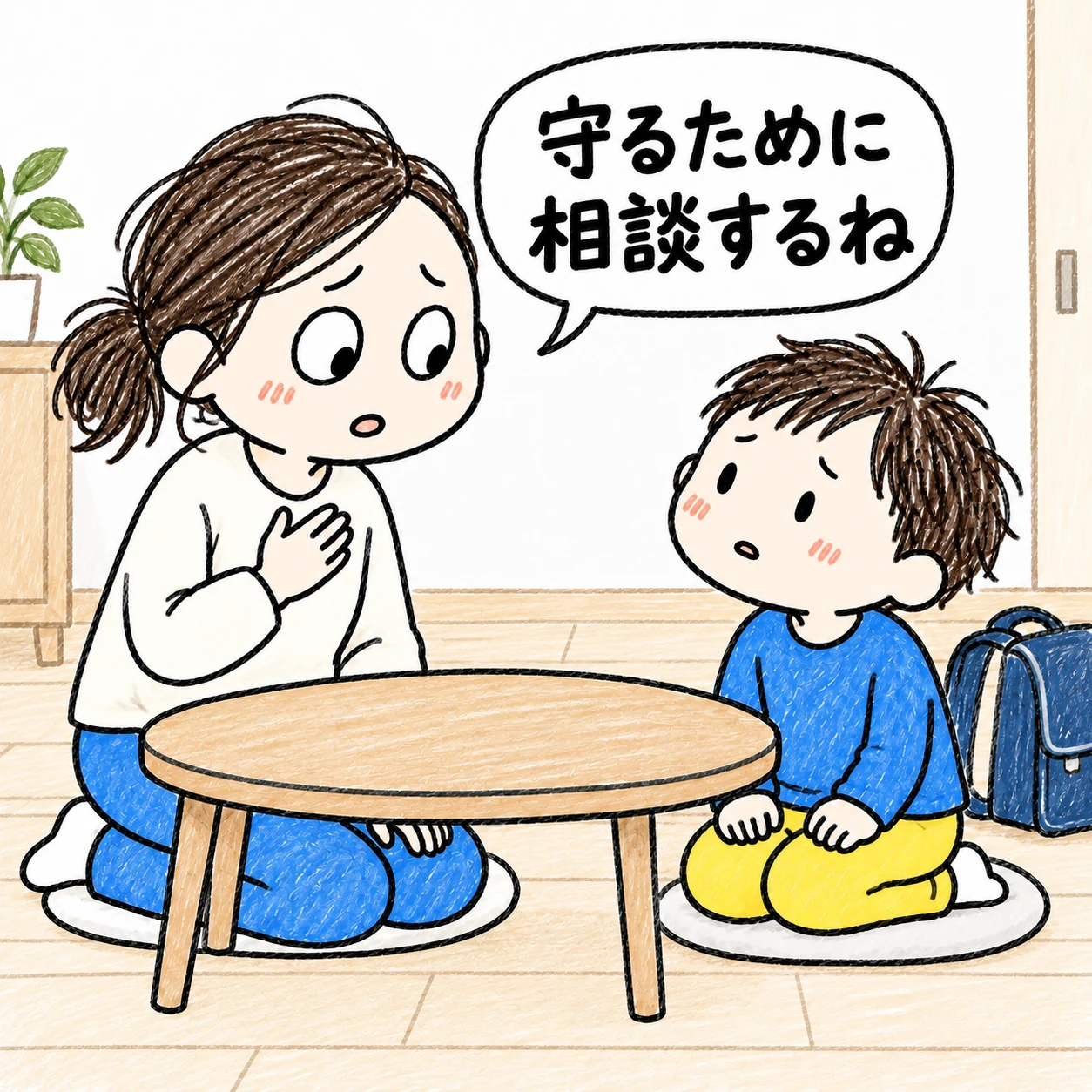 心配そうな子へ、守るために相談すると理由を先に伝える母